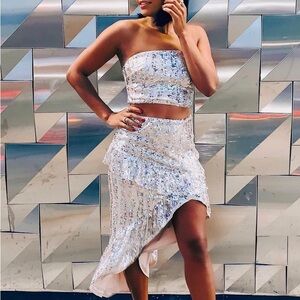 Revolve/Majorelle sparkly silver set. Size small in top in bottom.